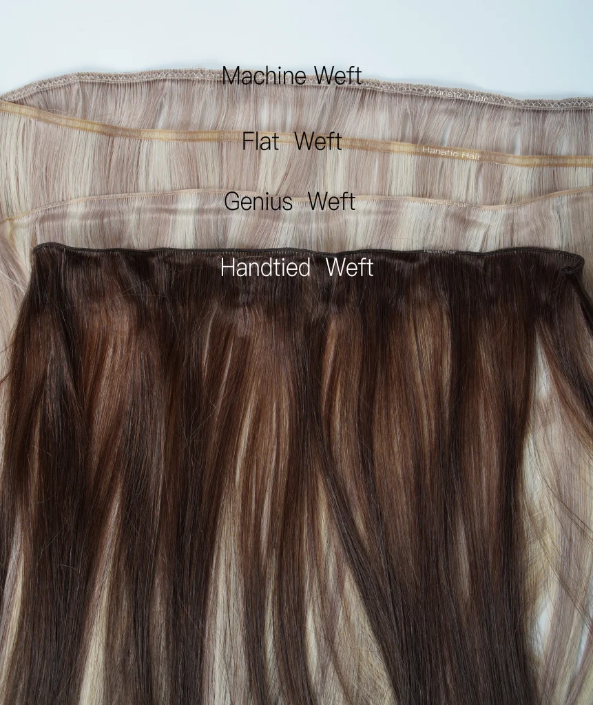 Vergleichsbild mit den Bezeichnungen Machine, Flat, Genius und Hand-tied Weft